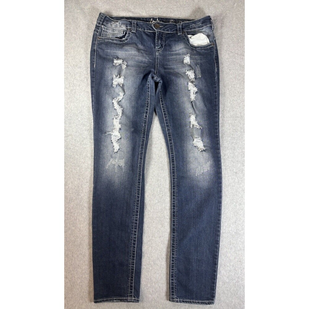 London Brand Jeans Women’s Sz 13 (36x30) Distressed Embroidered Thick Stitch
